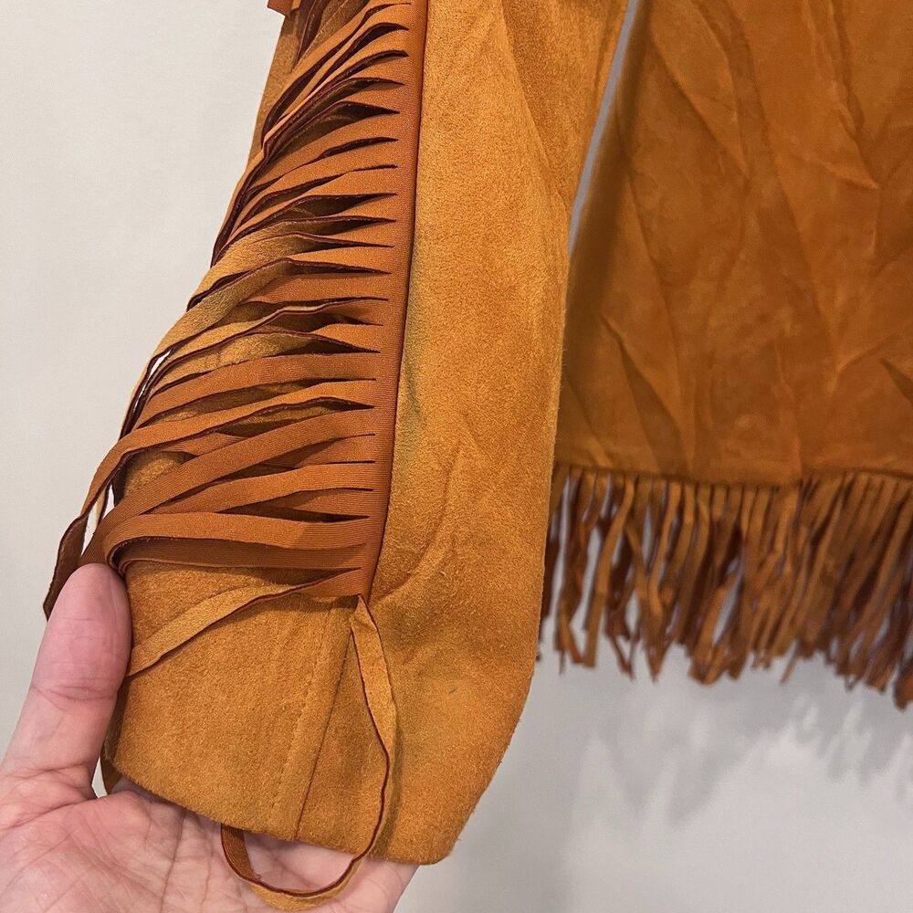 Danielle Bernstein Womens Jacket Faux Suede Fringe Button Down Western Coat Sz S - Picture 9 of 11